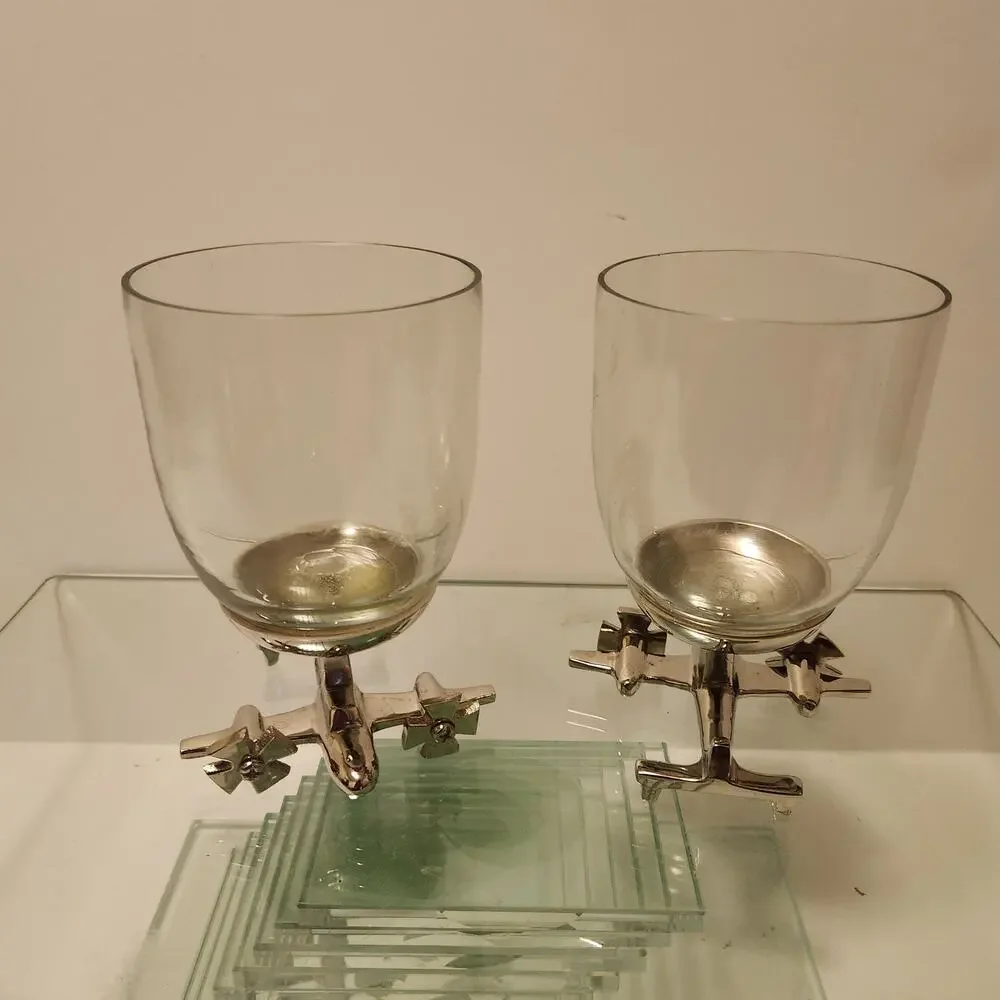 Godinger Stemless Set of 2 Airplane Bar Glasses Nickel plated